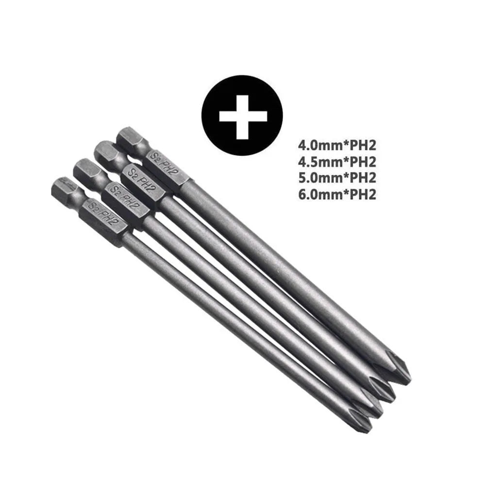4Pc 1/4inch Hex Shank 100mm Long Screwdriver Bits Set For Torx / Hexagon / Cross / Slotted Hand Tool Alloy Steel