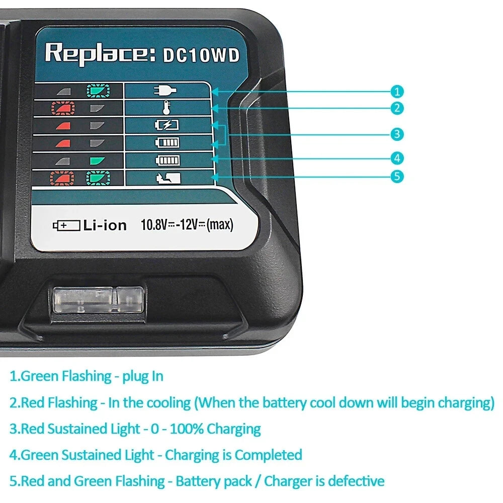 DC10WD Li-Ion Battery Fast Charge For Makita 10.8V 12V Tool 