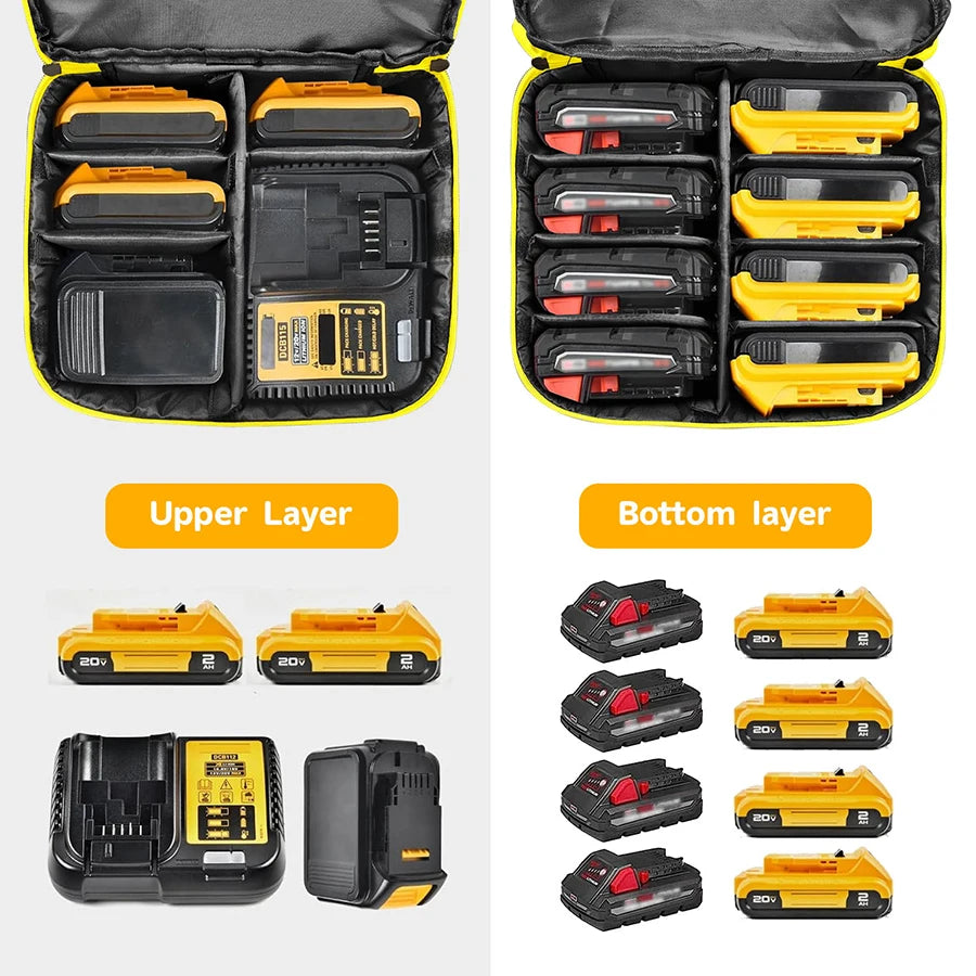 Portable Double Layer Battery Storage Bag Fit DEWALT 20V Lit