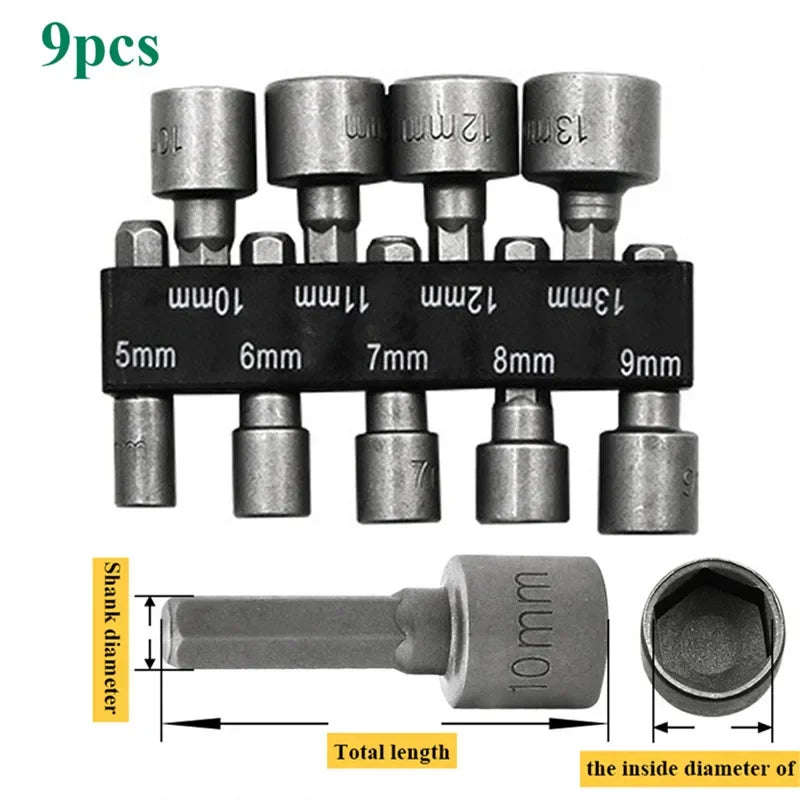 9/14pcs/set 5mm-13mm Hex SocketS Sleeve Nozzles Nut Driver S