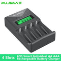 PUJIAMX AA/AAA Rechargeable Battery Charger LCD Display Port