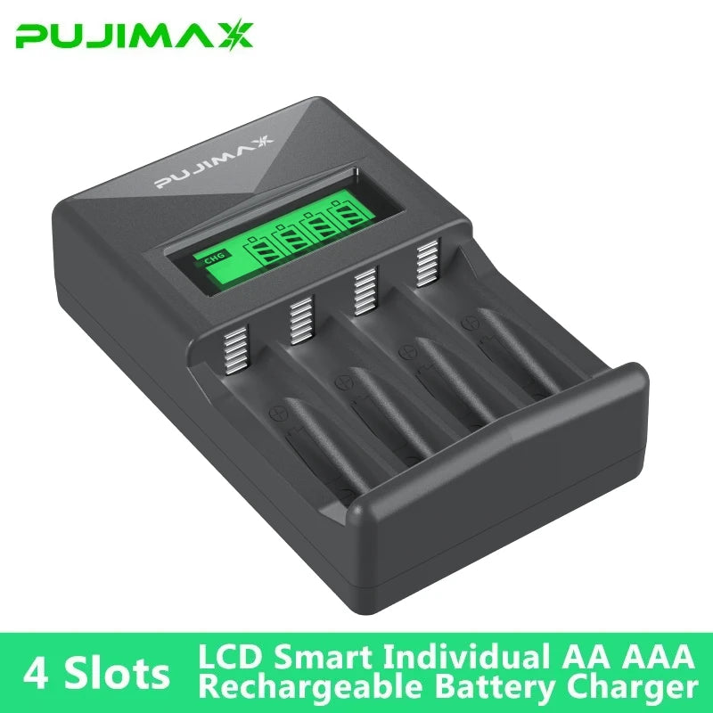 PUJIAMX AA/AAA Rechargeable Battery Charger LCD Display Port