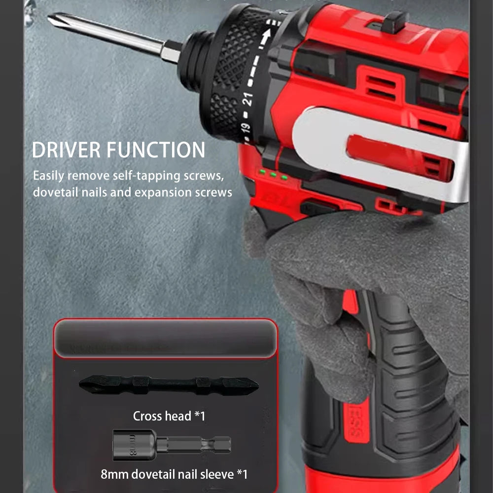 New 18V 80N.m Brushless Cordless Electric Drill Power Tool -