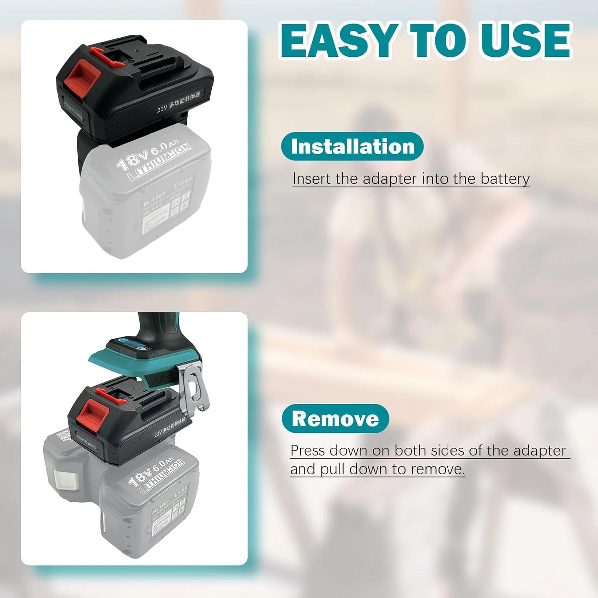 2 in 1 Battery Adapter for Makita 18V Batteries Work for Mak