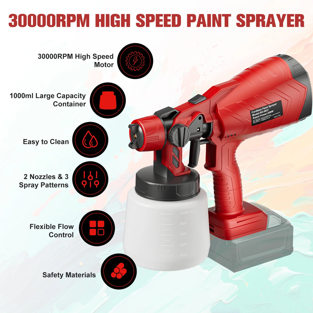 1000ML Cordless Spray Gun For Milwaukee 18V Battery Electric