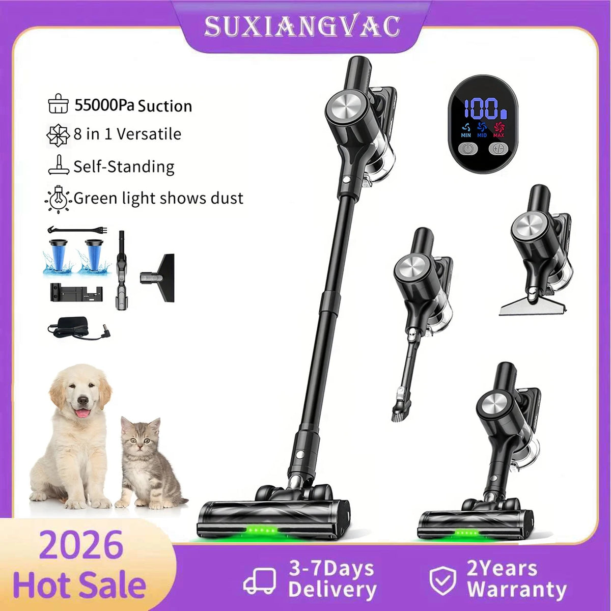 Cordless Vacuum Cleaner 55Kpa/55min Self-Standing Powerful S