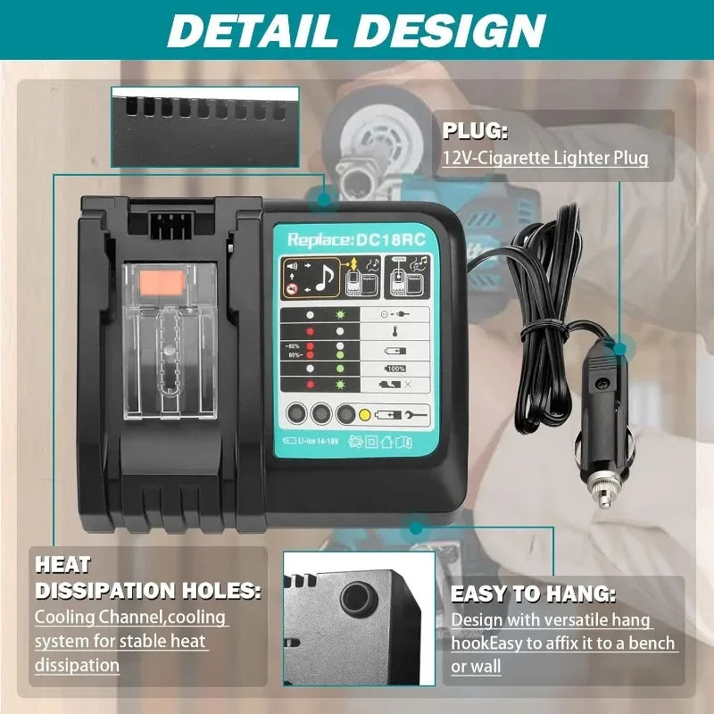 DC18RC Li-ion Battery 3A Car Charger for Makita 18V 14.4V BL