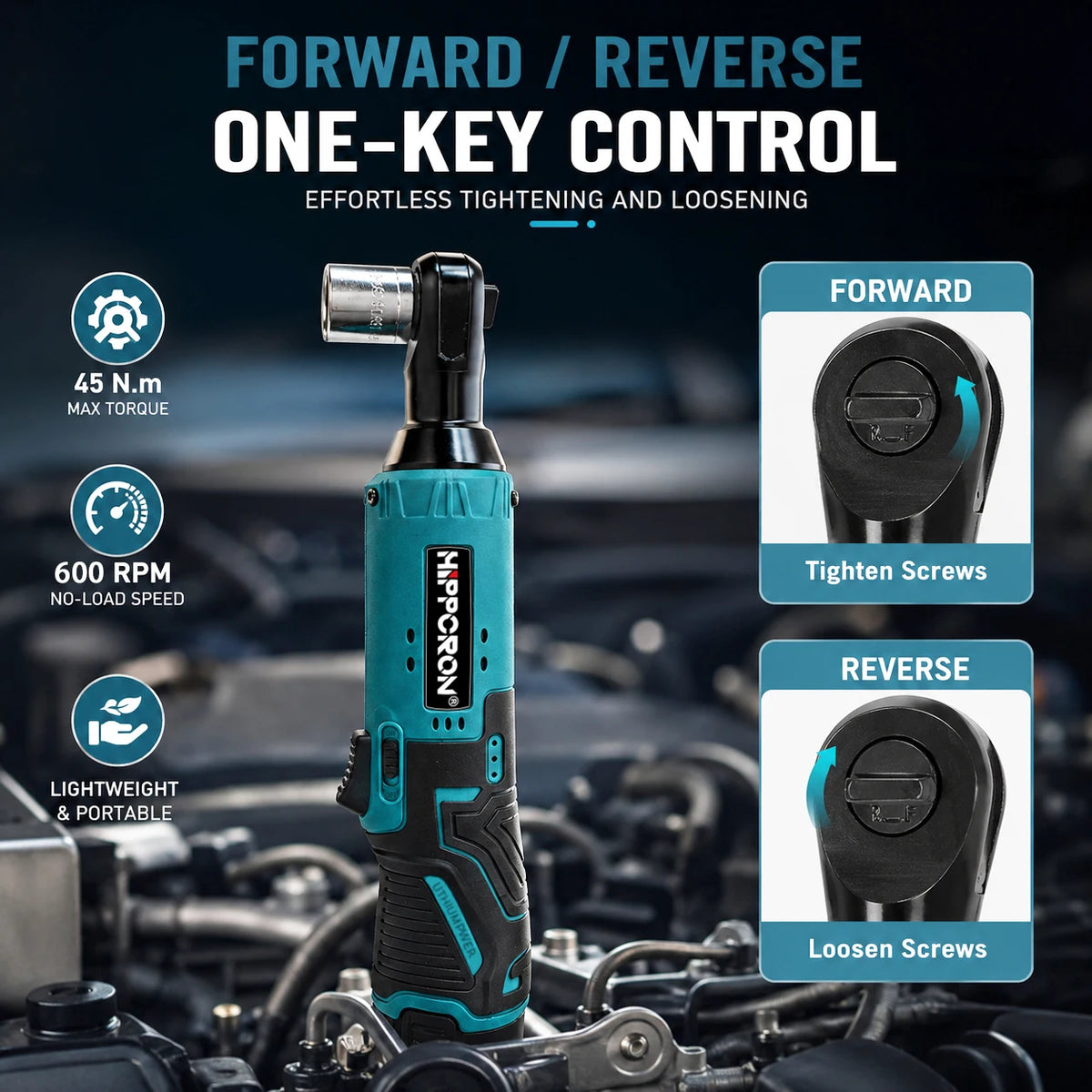 Hippcron 12V Cordless Electric Ratchet Wrench with 3/8 Ratch