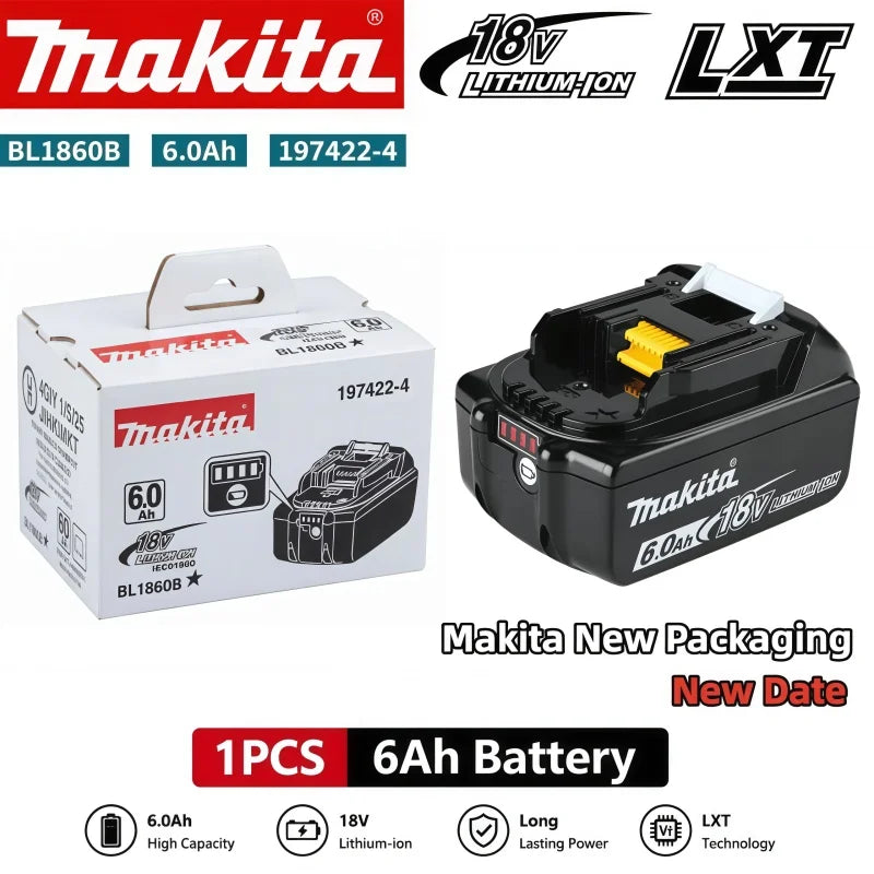 Genuine BL1860B 18V 6.0Ah Li-ion Battery for Makita 18V LXT Cordless Drill Driver Wrench Saw Power Tool with LED Indicator