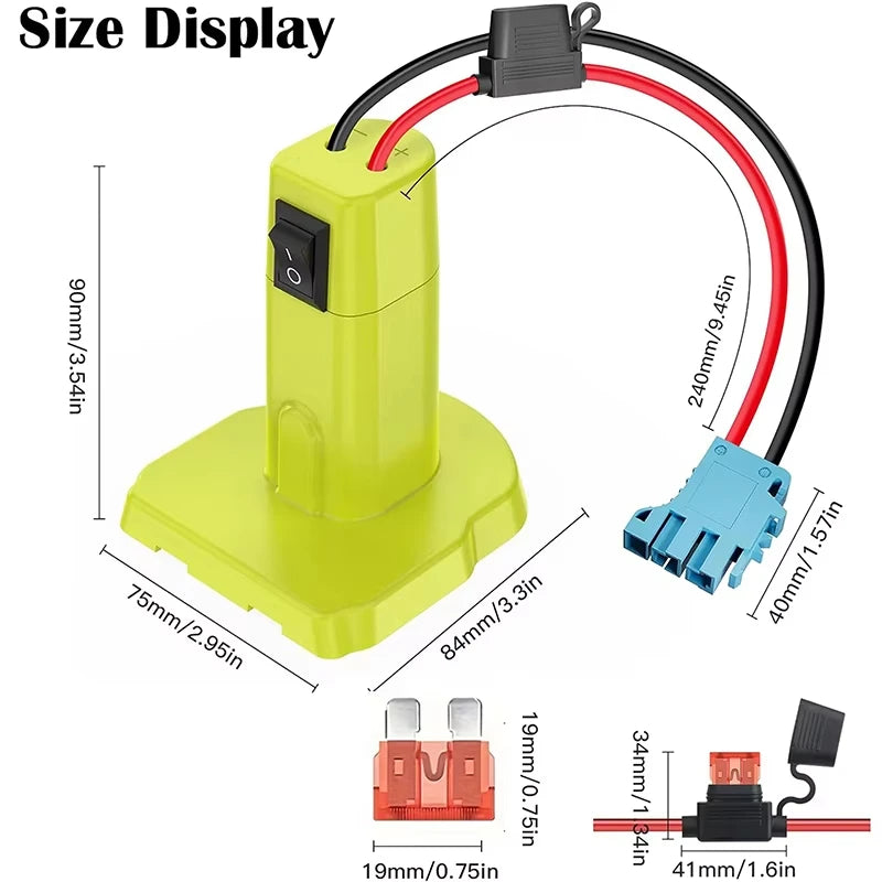Power Wheels Adapter for Ryobi 18V Battery with Fuse Switch 