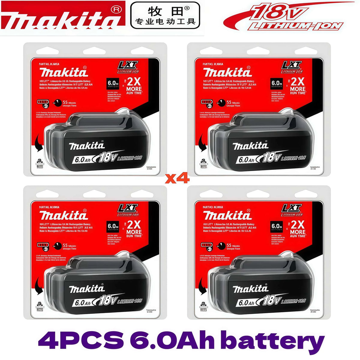 100% Genuine Makita Rechargeable 18V Battery Makita 6000mAh Replaceable BL1860 BL1850B Series High-Capacity Power Tool Battery
