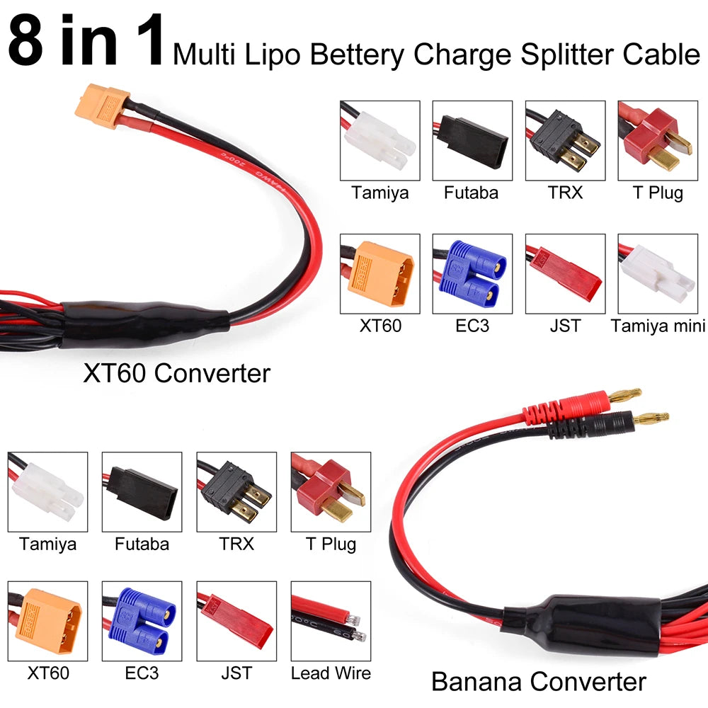 RC Charger Adapter Connector 8 In 1 Charger 4.0mm Banana/XT6