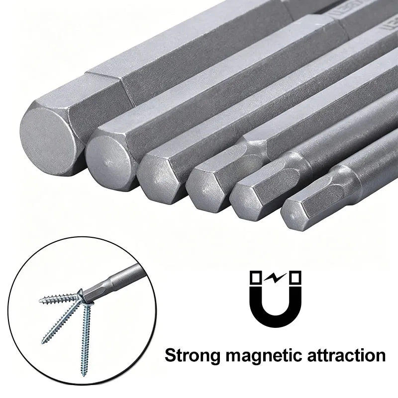 8PC Hexagonal Screwdriver Head Set 100mm Long S2 Alloy Steel