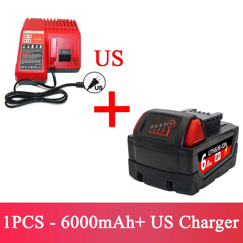For Milwaukee M18 Power Tool Battery Charger BR XC 18V Milwaukee M18B5 48-11-1860 Built-in 18650 Battery 6.0Ah/9.0Ah/12.0Ah