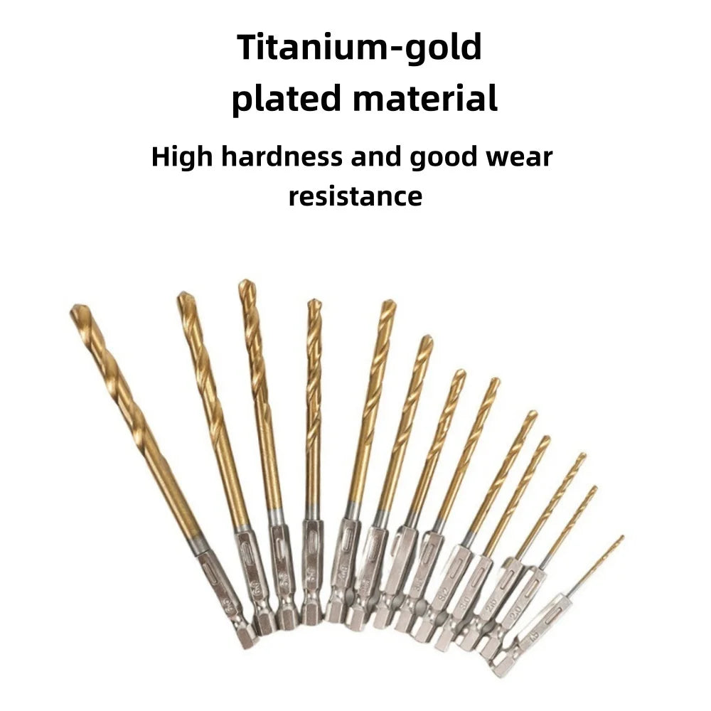 Hexagonal Handle Twists Drill Bits Set Titanium Plated Twist