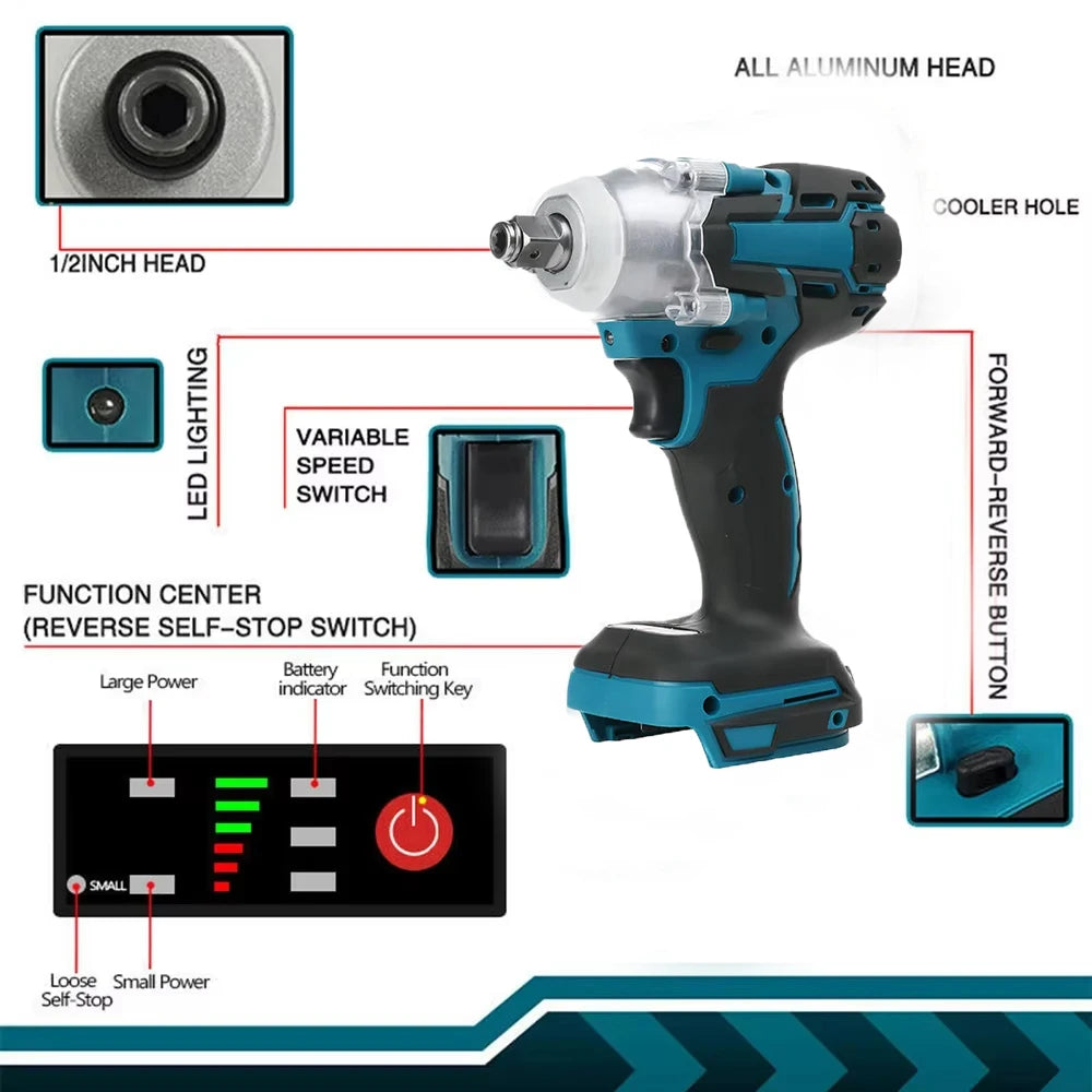 1/2 inch 520NM Brushless Cordless Electric Impact Wrench Pow
