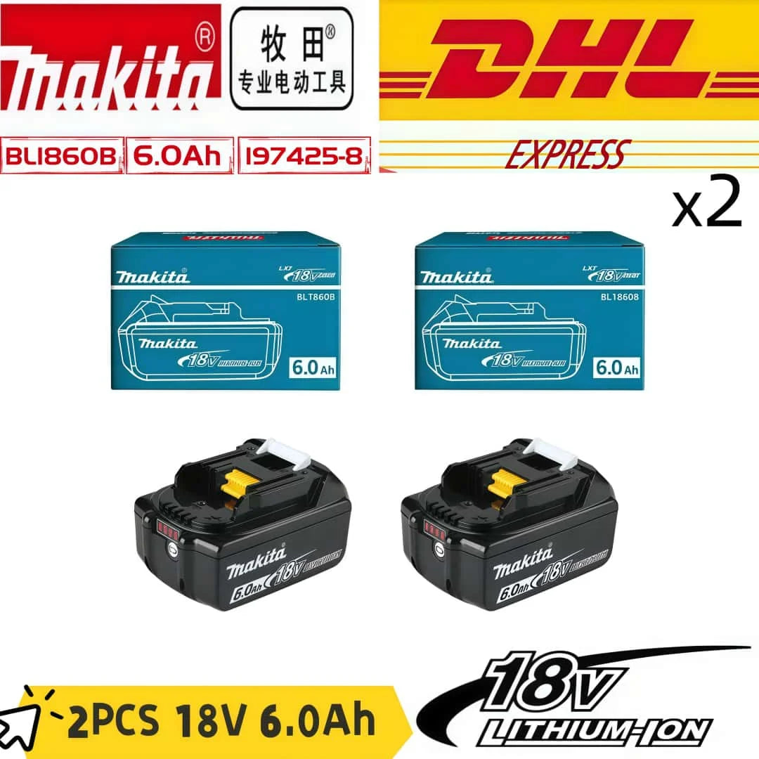 6Ah 100% Original Makita 18V Battery BL1860B Rechargeable Lithium-Ion Battery for Makita 18V Power Tools Replace the Battery.