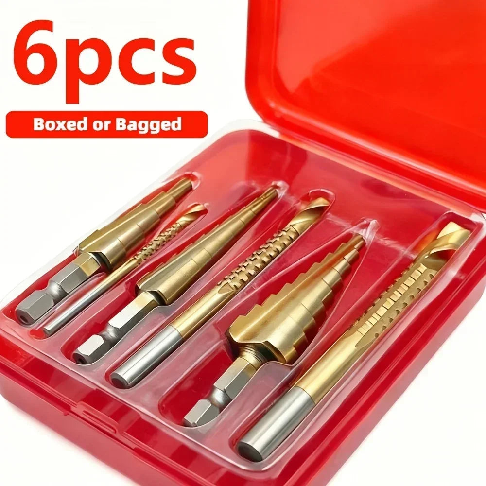 6Pcs Step Saw Drill Bit Set HSS Titanium Drill Bits Kit for 