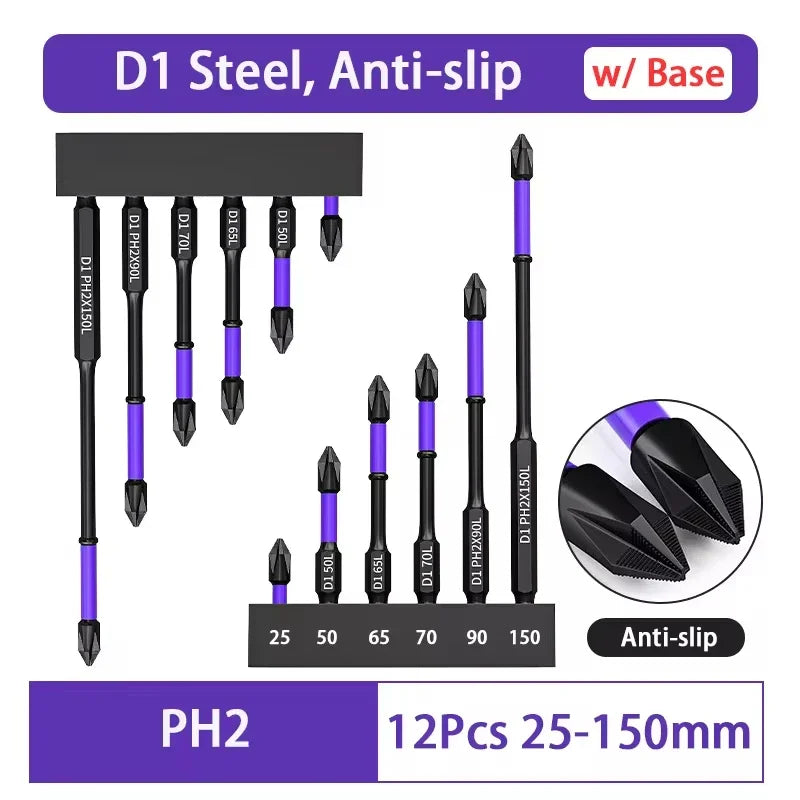 Magnetic Impact Phillips Bit Anti-Slip Long Screwdriver Bit Set Hex Shank Cross Impact Driver Bit for Power Drilling