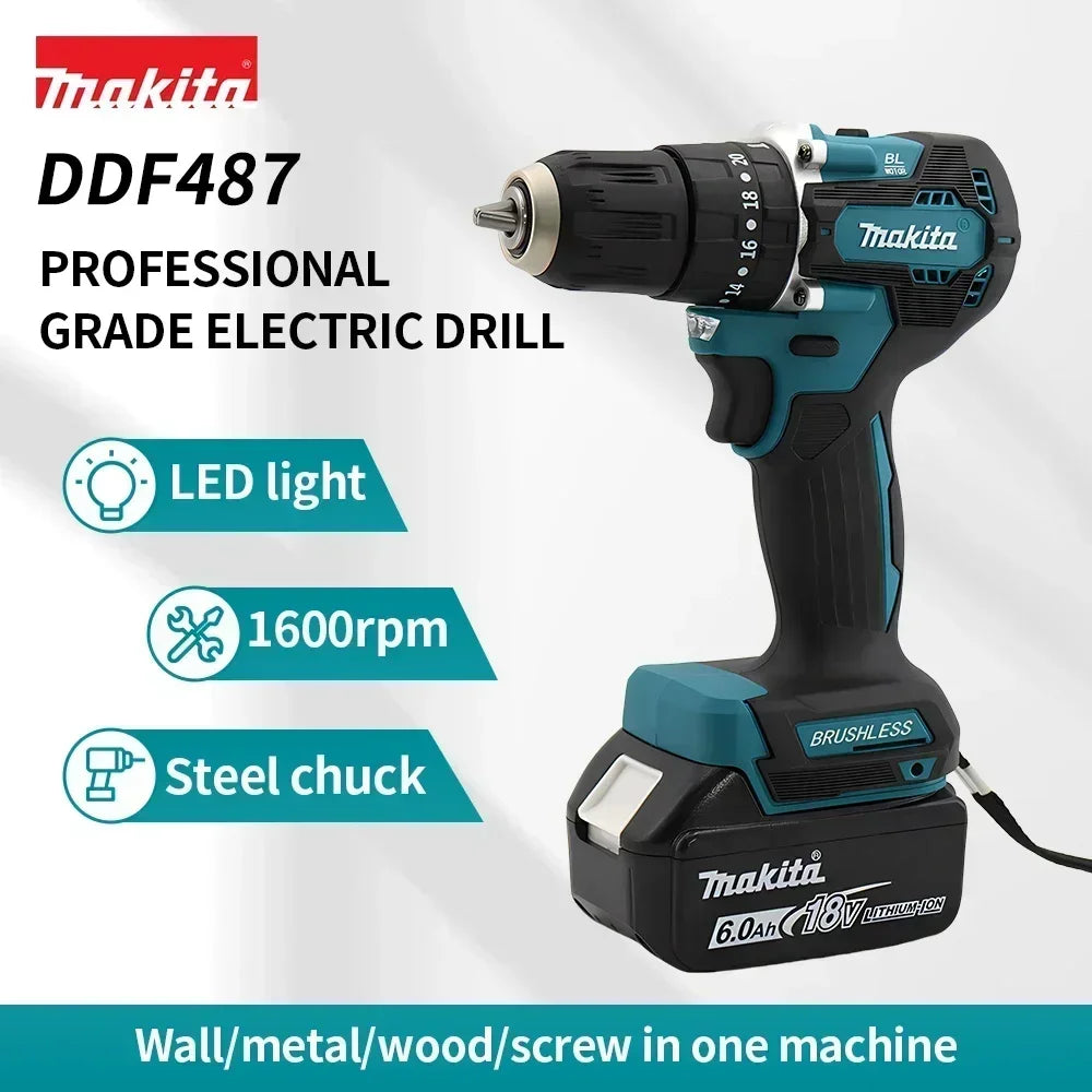 Makita Original. DDF487 Cordless Driver Drill Brushless Elec