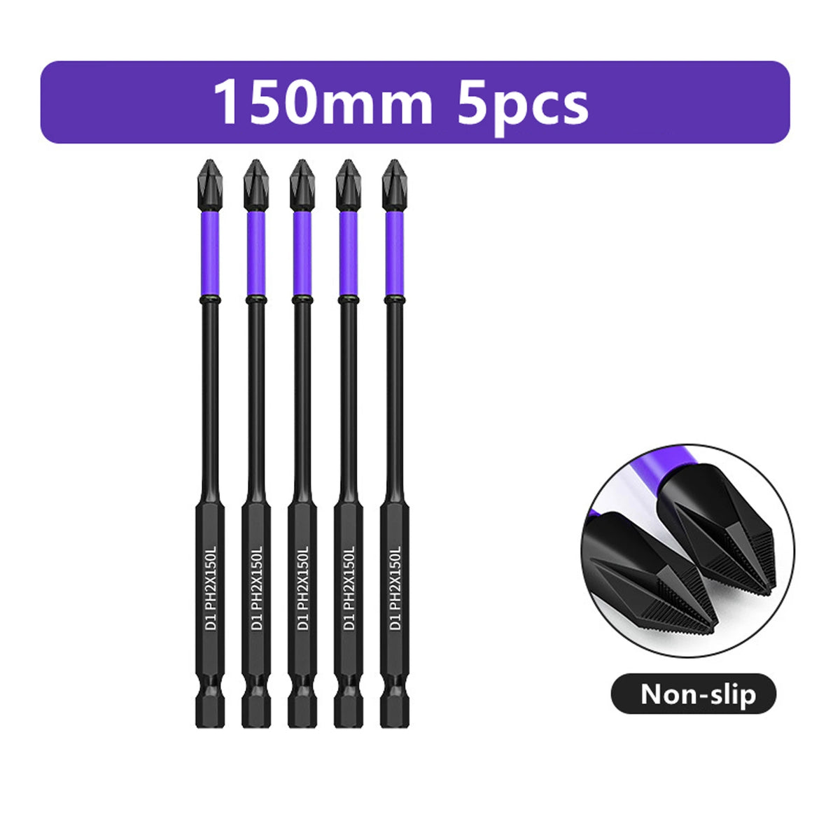D1 Anti-Slip and Shock-Proof Bits Screwdriver Bits High Hardness Strong Magnetic 25/50/65/70/90/150mm PH2 Screwdriver Set
