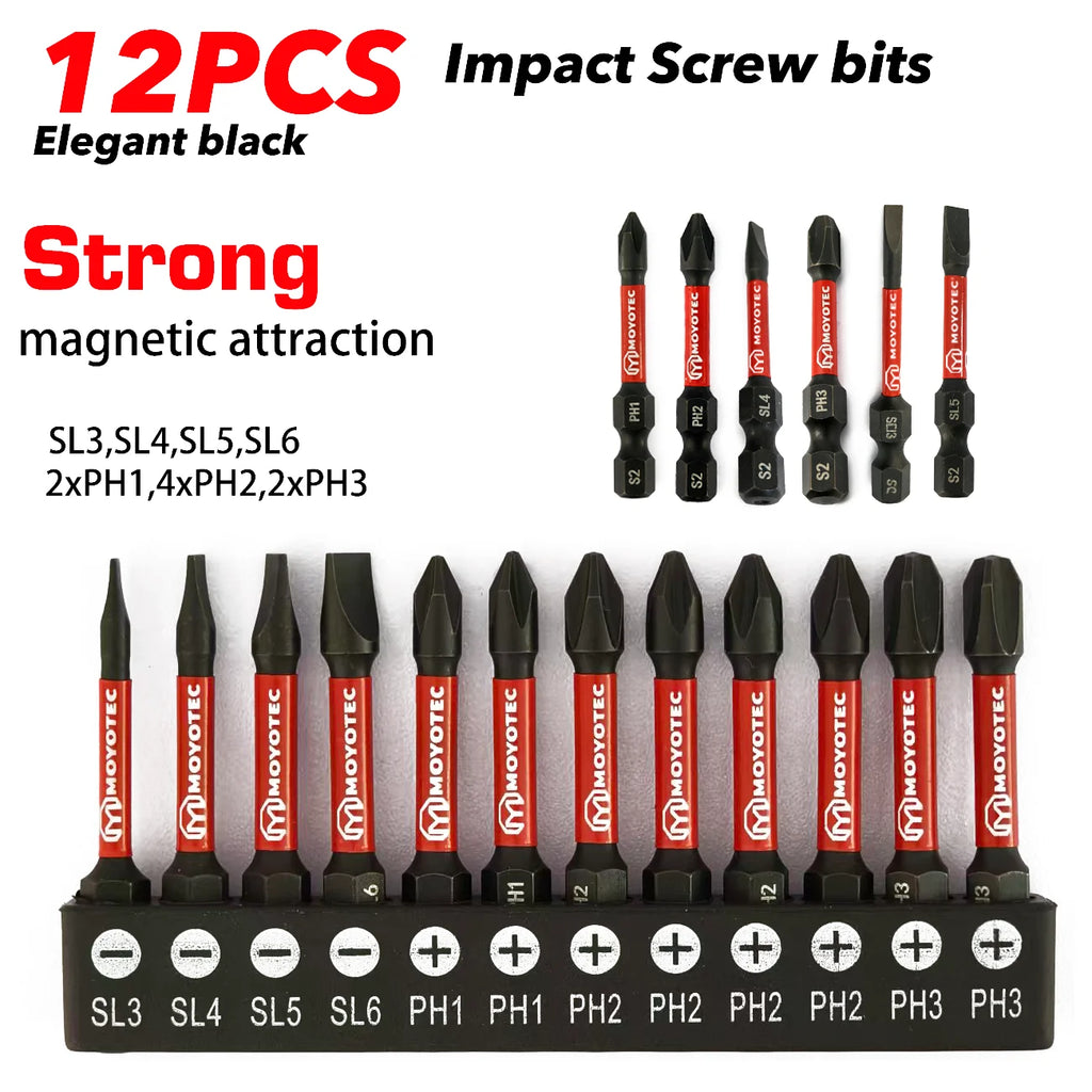 12/24 Pieces of Ph/Sl High-Strength Impact-Resistant Screwdriver Bit Set 25/50mm S2 Alloy Steel with Strong Magnetism Suitable for Power Tools