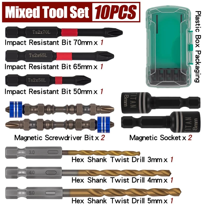 10PCS Magnetic Impact Screwdriver Bit Set Hex Shank High Tor