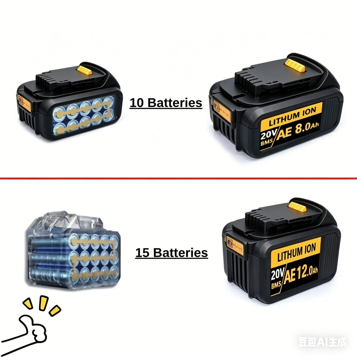 20V For DeWalt 12Ah/9Ah/8Ah/6Ah/3Ah Li-lon Battery Replaceme