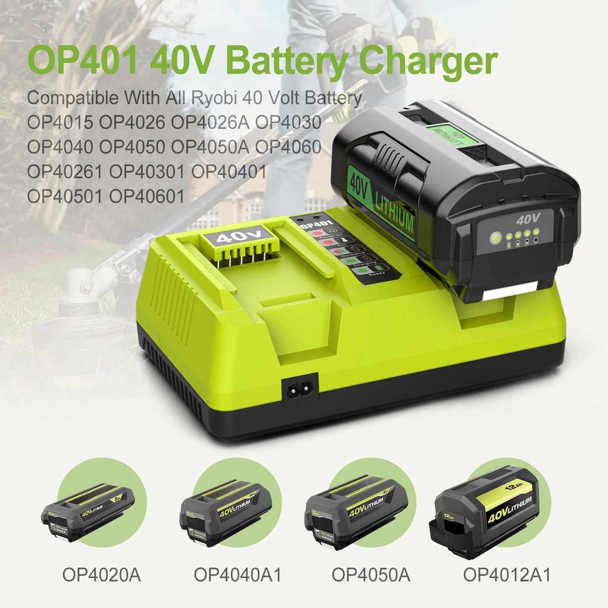 OP401 Dual Port Power Tool Battery Charger for Ryobi 40V OP4