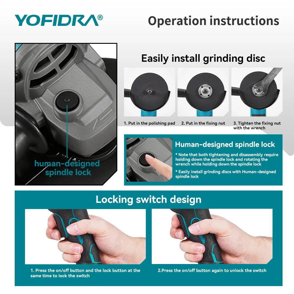 YOFIDRA 125mm Brushless Angle Grinder 20000RPM Cordless Grin