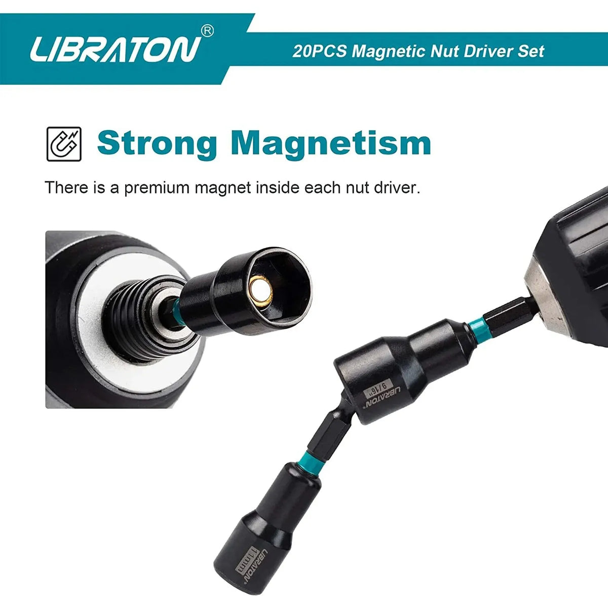 LIBRATON 20PCS Magnetic Nut Driver Set Impact Drill Driver B