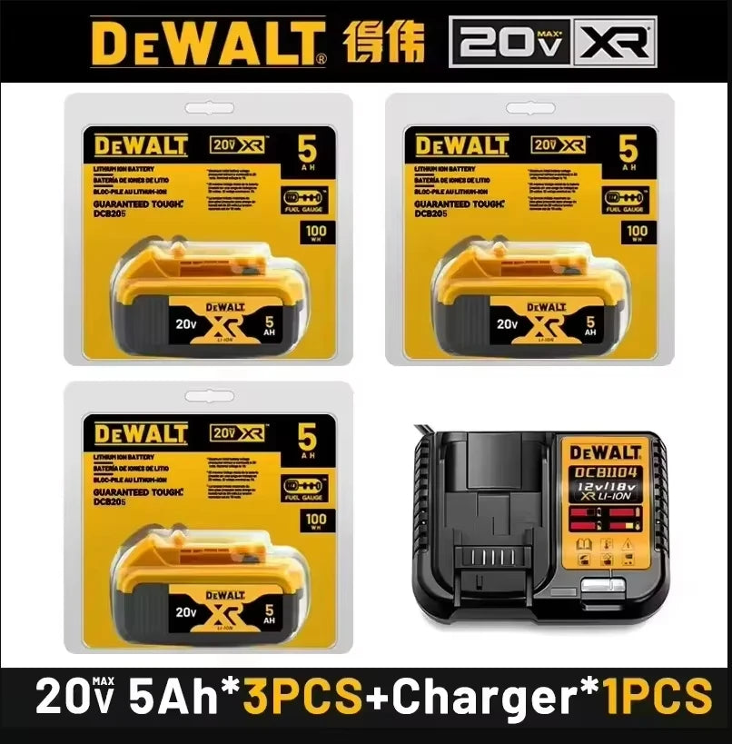 100% Original Dewalt 20V Battery 6.0Ah 5.0Ah DCB206 DCB205 20V Dewalt Power Tool Replacement Battery DCB200 DCB184 Fast Charger