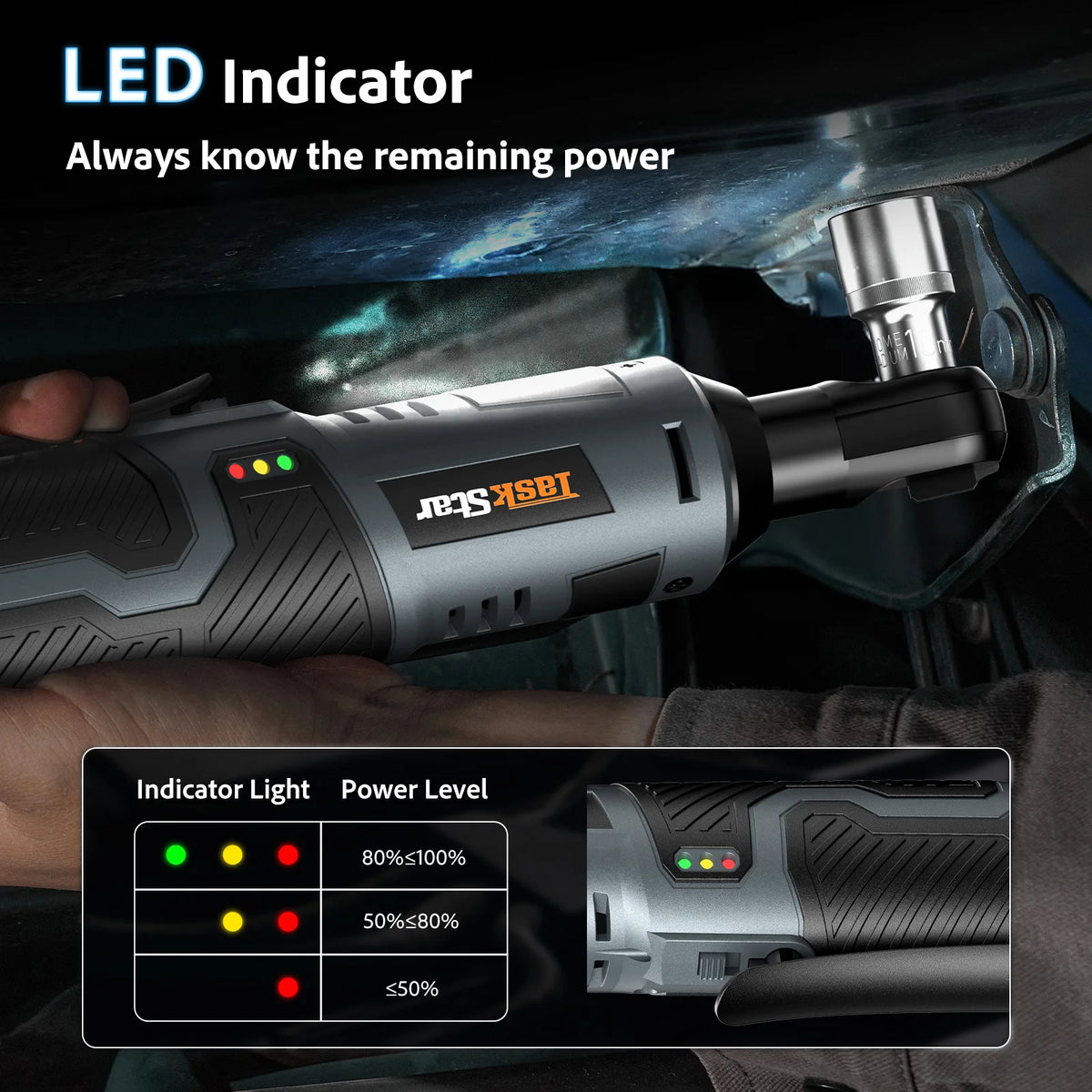 3/8 Driver Cordless Ratchet Wrench with 1/4 Adapter&7 Socket