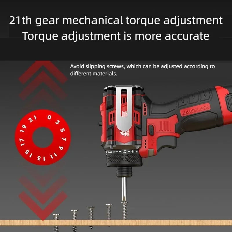 CHIGO Brushless Electric Drill Cordless Knockable Driller Dr