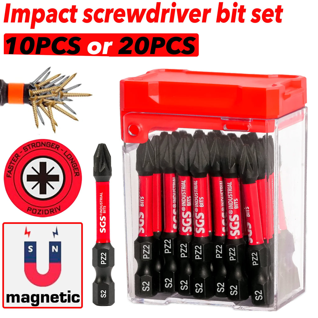 10/15/20 Piece Set of Pz2 Impact Screwdriver Bits S2 Steel M