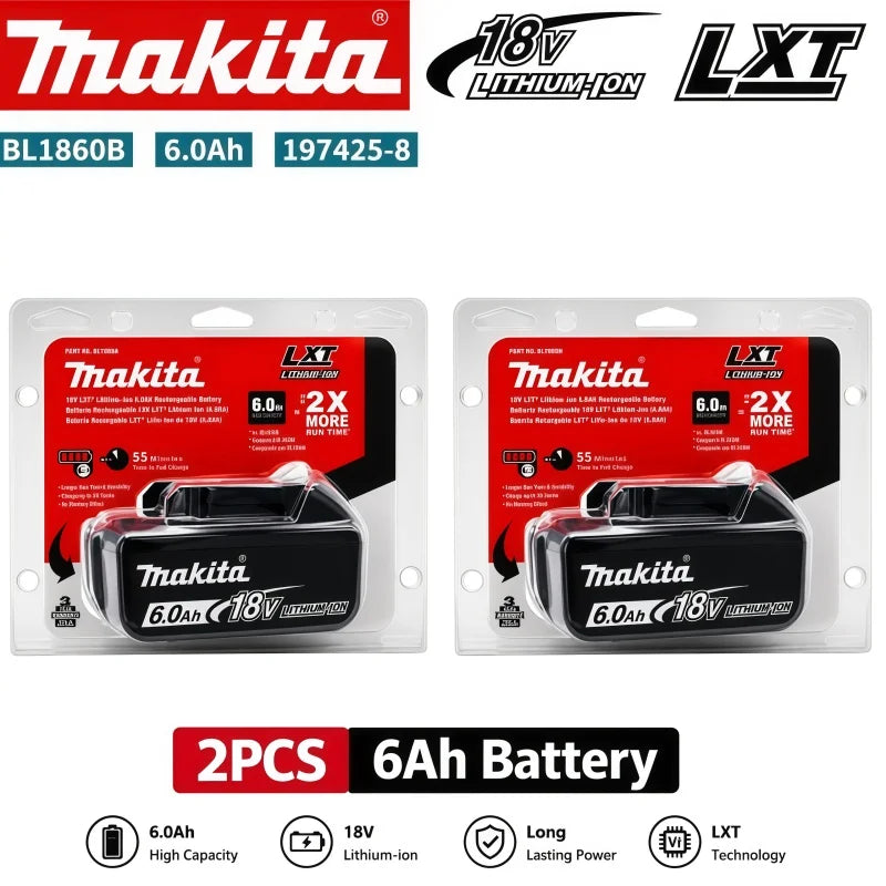 Genuine BL1860B 18V 6.0Ah Li-ion Battery for Makita 18V LXT Cordless Drill Driver Wrench Saw Power Tool with LED Indicator