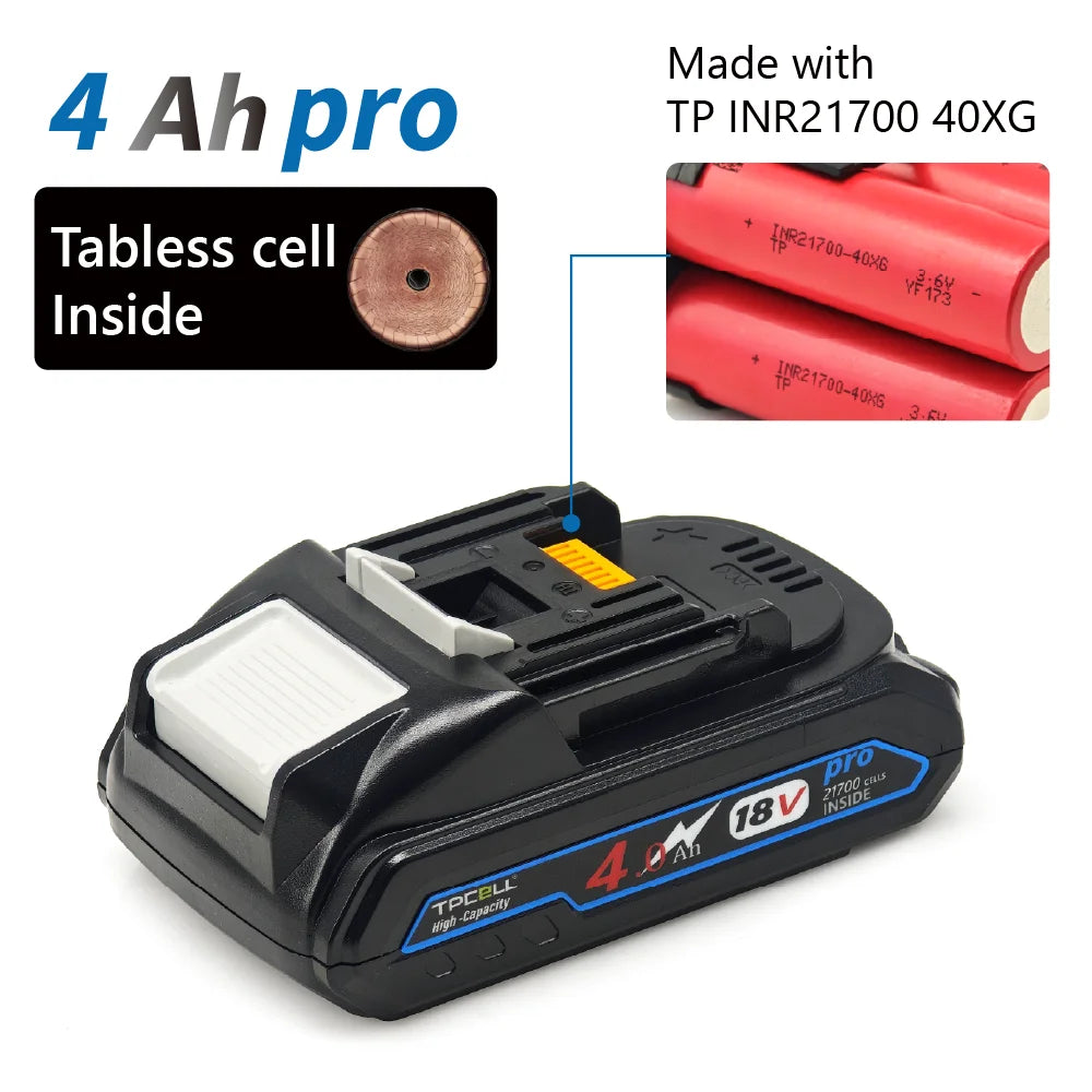 TPCELL New 4Ah/5Ah For MKT 18V 21700 Tabless cells Replacement Battery Power Tools Li-ion