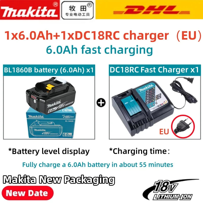 100% Original Makita 18V 6.0Ah Battery for Makita BL1830 BL1830B BL1840 BL1840B BL1850 BL1860B Power Tools Battery
