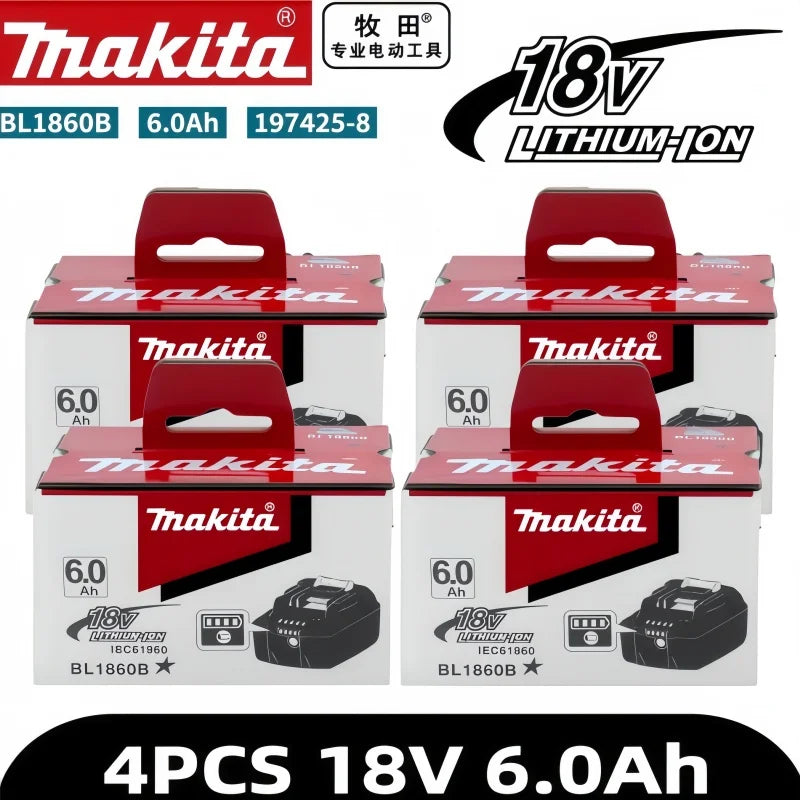 100% Original Makita BL1860B 18V 6.0Ah Battery with LED Power Indicator Extended Runtime for LXT Cordless Tools