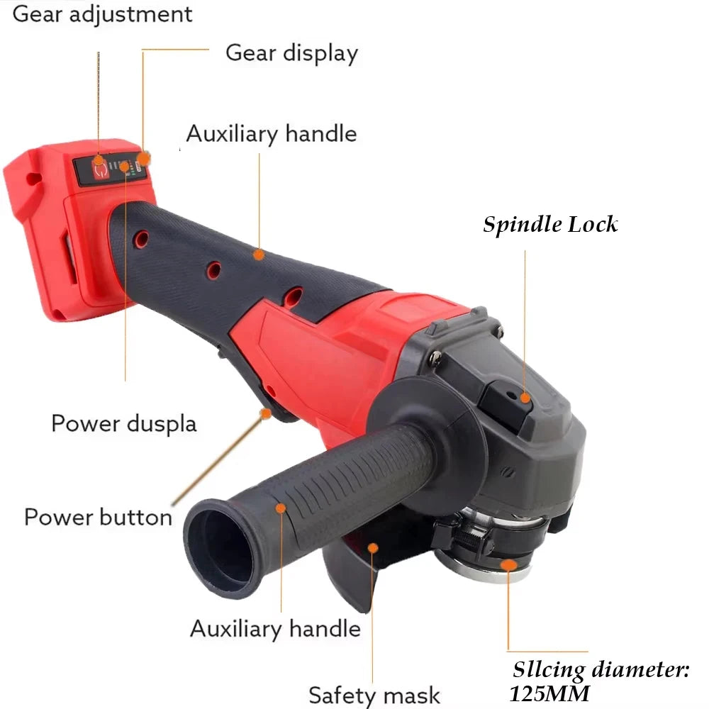 125mm Electric Angle Grinder 3 Gear Brushless Cordless Cutti