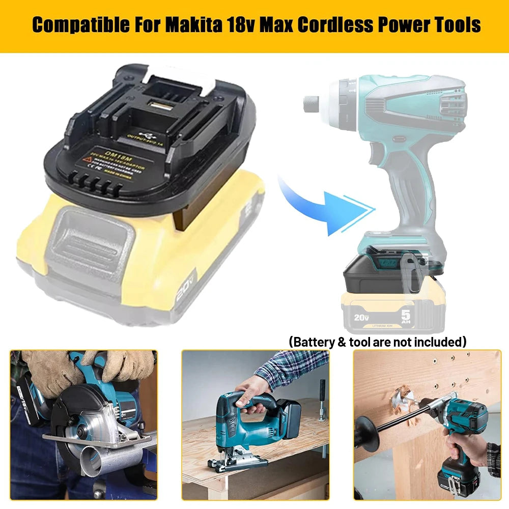 DM18M Battery Adapter Compatible for Dewalt 18v-20v Lithium 
