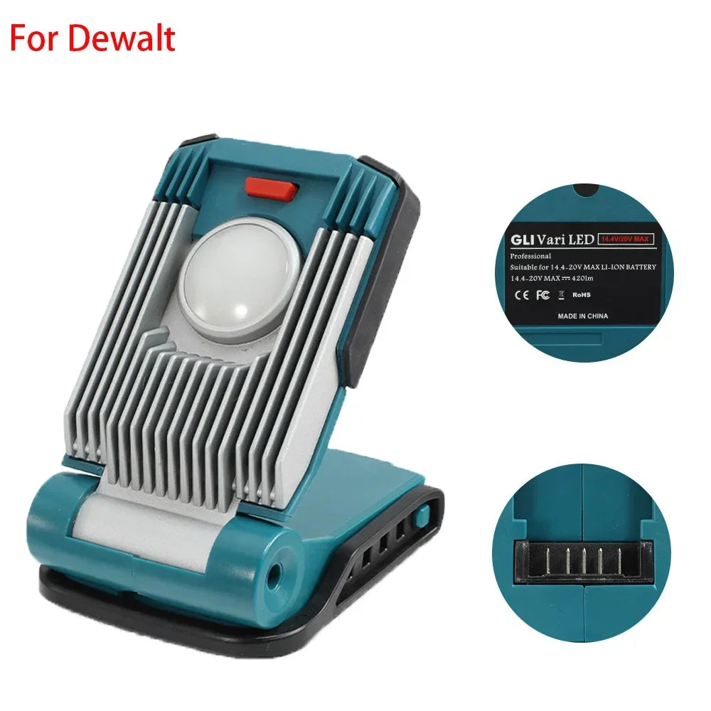 14.4-18V Li-ion Battery High Brightness Illumination Work Light 9W Light Suitable for Makita/Bosch/Dewalt/Milwaukee Power Tools