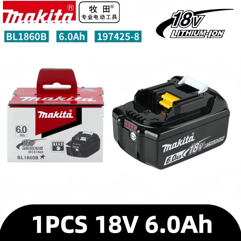100% Original Makita BL1860B 18V 6.0Ah Battery with LED Power Indicator Extended Runtime for LXT Cordless Tools