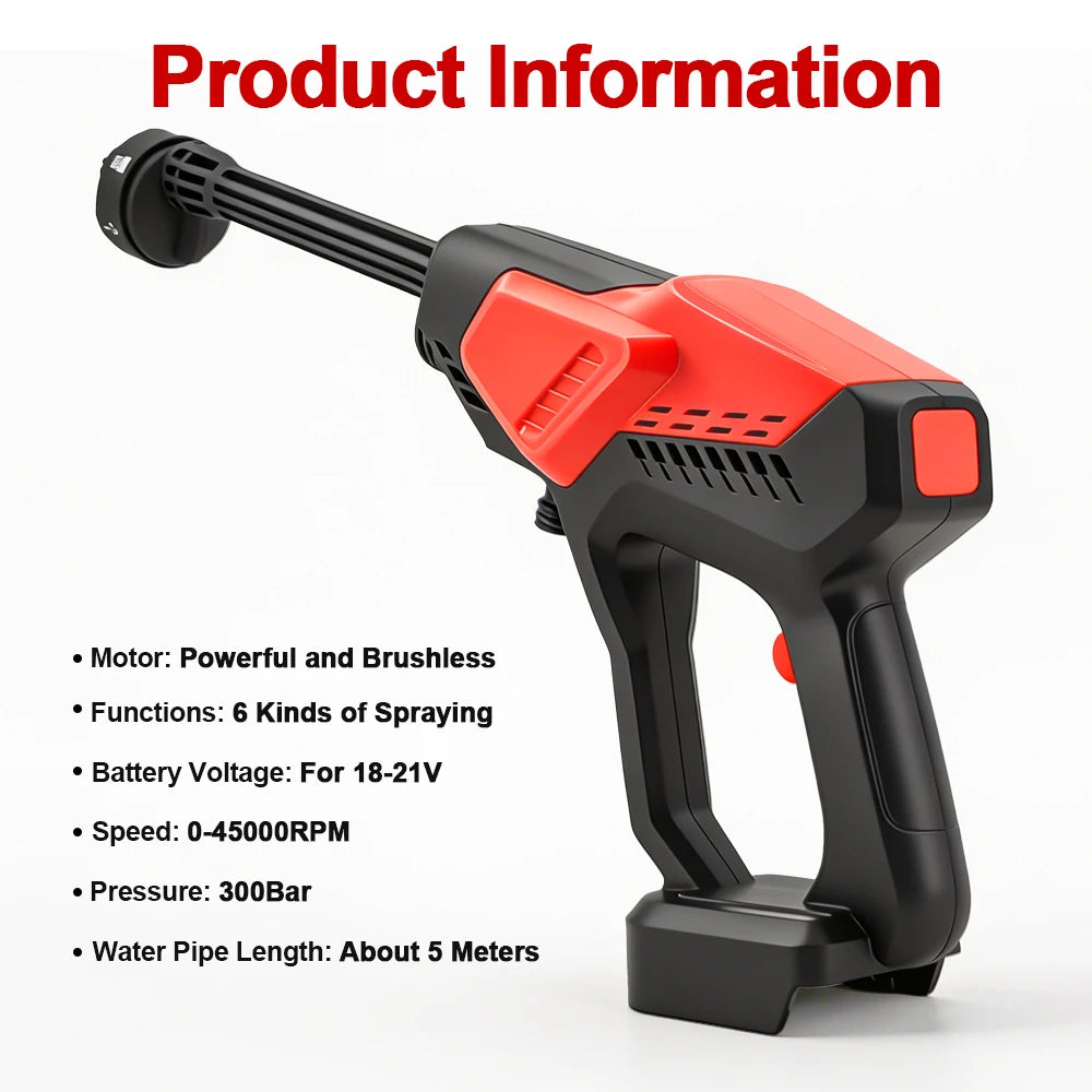 300Bar Brushless High Pressure Car Washer Powerful Cordless 