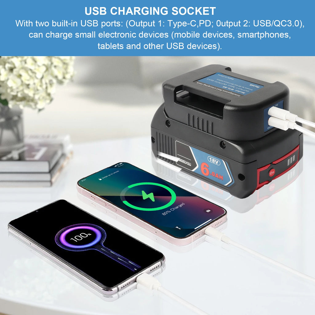 Fast Phone Charger Rack for Bosch 18V 14.4V Battery to Conve
