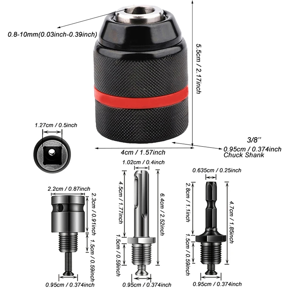 4pcs/set 0.8 10mm Ratchet Self-locking Drill Chuck 3/8-24UNF
