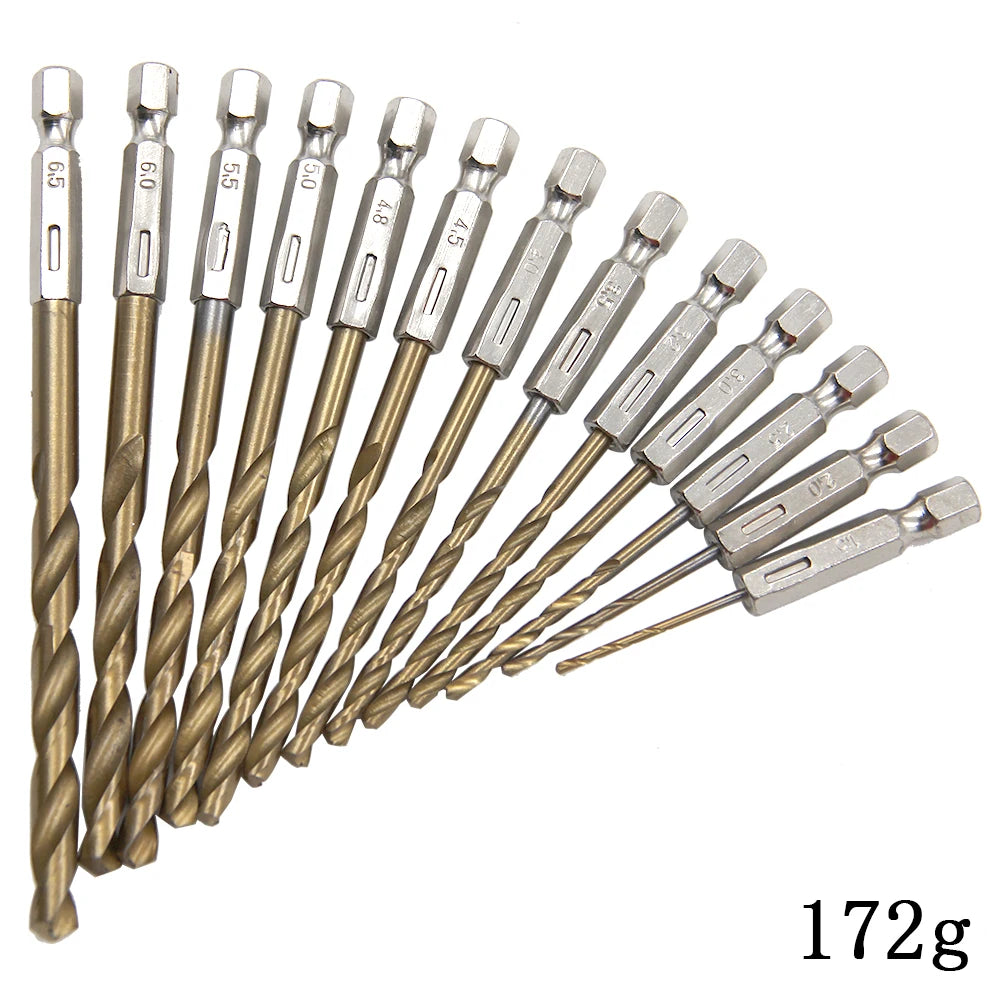 Hexagonal Handle 13pc Titanium Plated Twist Drill 1.5-6.5mm 