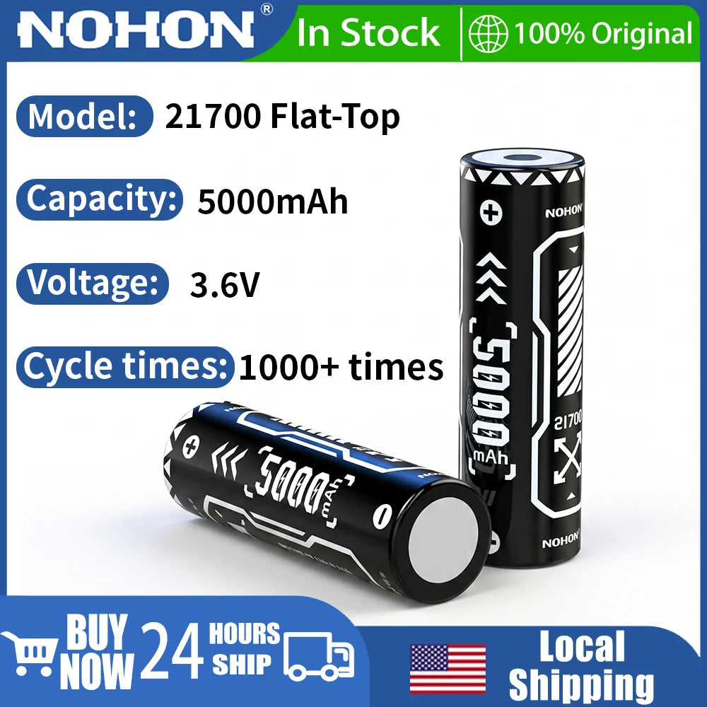 21700 Rechargeable Lithium Battery Kit Flat-Top Design Large
