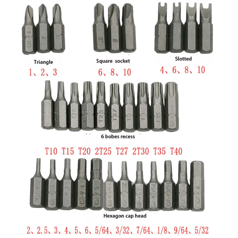 33pc electric screwdriver head solid cross hexagonal alien b