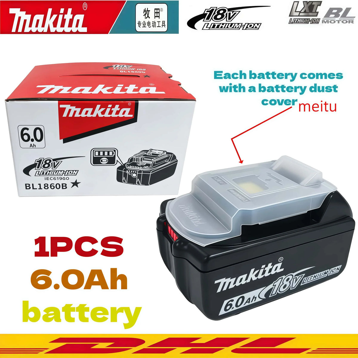%Genuine 6AH Makita BL1860 6Ah Battery Power Tools Li-ion Replacement LXT BL1850 BL1840 for 18V Screwdriver with BMS 18V Battery